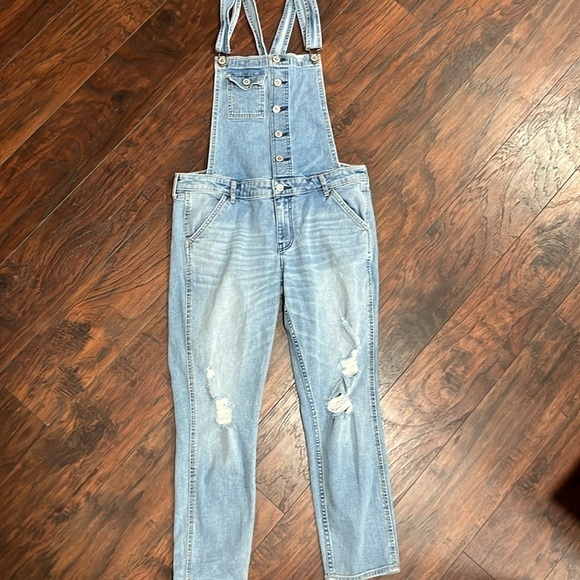 Hollister Overalls M Denim Distressed Low Rise Jeans Slouchy Pocket Vtg Inspired - Picture 12 of 13